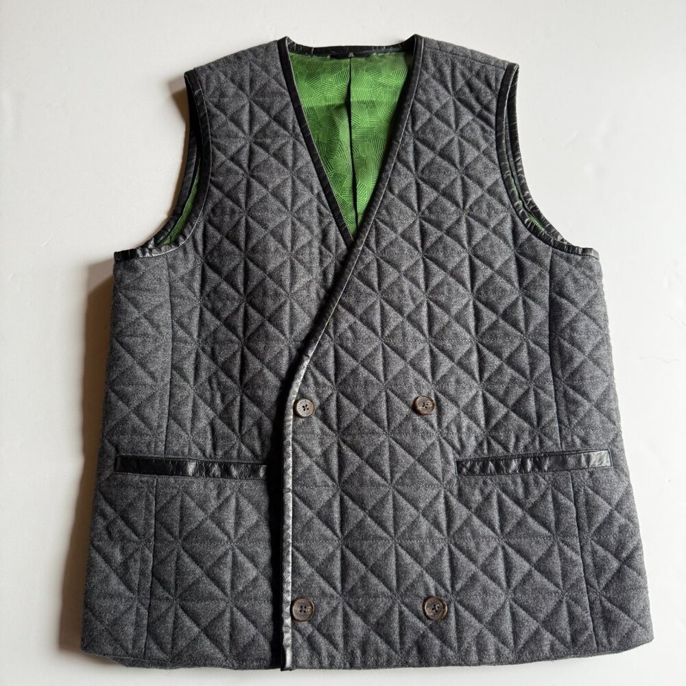 Lanvin Collection Quilted Grey Wool Vest - Size 50 (M/L) -  Made in Japan - Picture 3 of 9